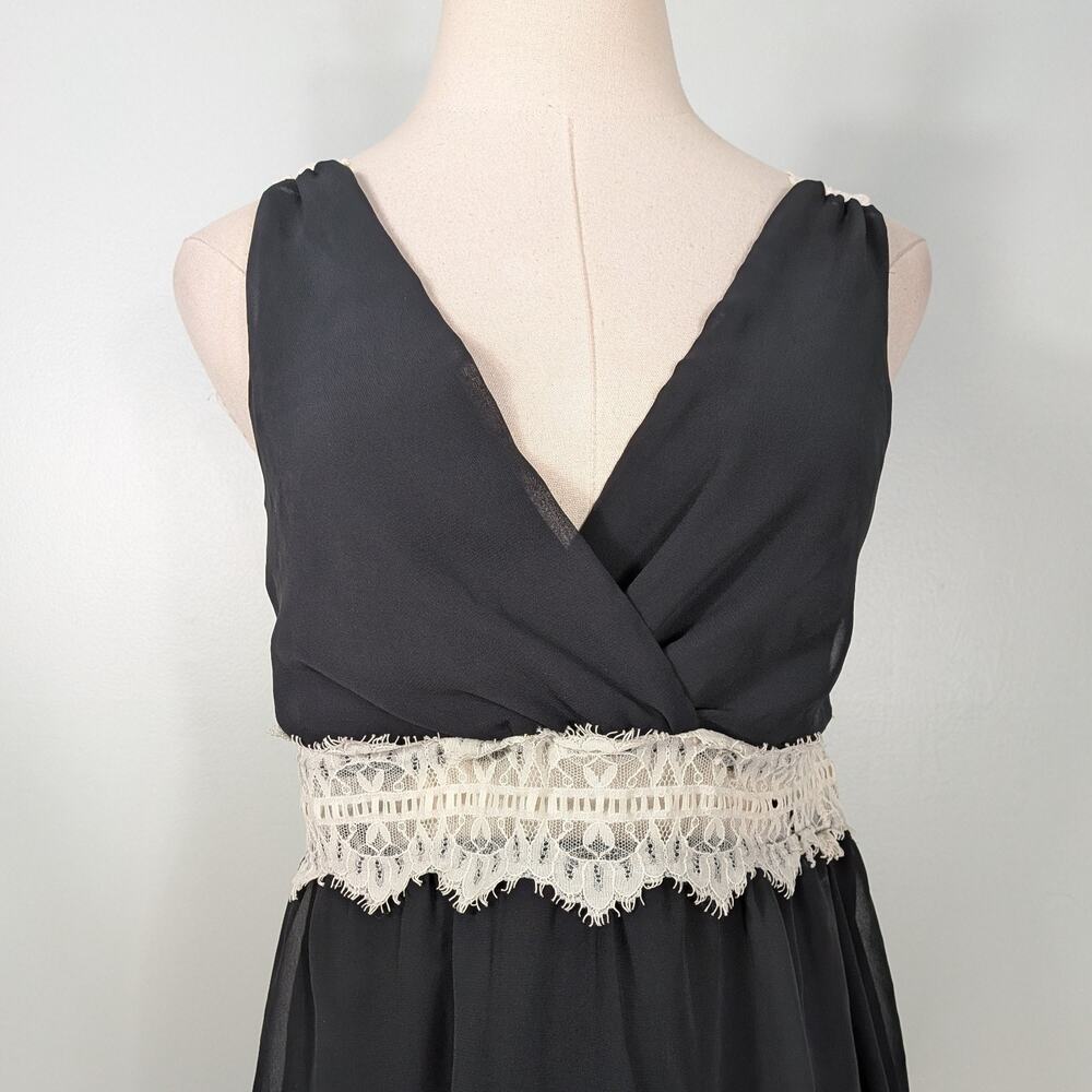 Vintage Charlotte Russe Babydoll Top M Black Lace Coquette Feminine Flowy Cream - Picture 2 of 10